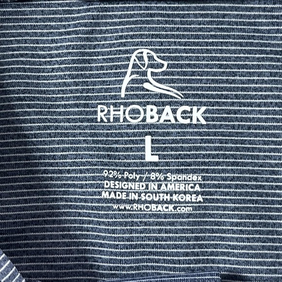 Rhoback Polo Shirt Mens Large Blue White Stripe Performance Stretch Golf - Picture 3 of 13